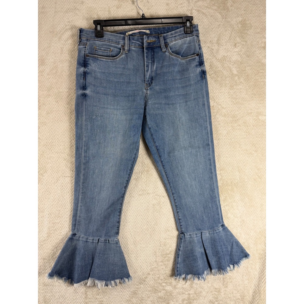Chelsea & Violet Ruffle Hem Cropped Jeans Medium Wash Frayed 31 322F-1697DL
